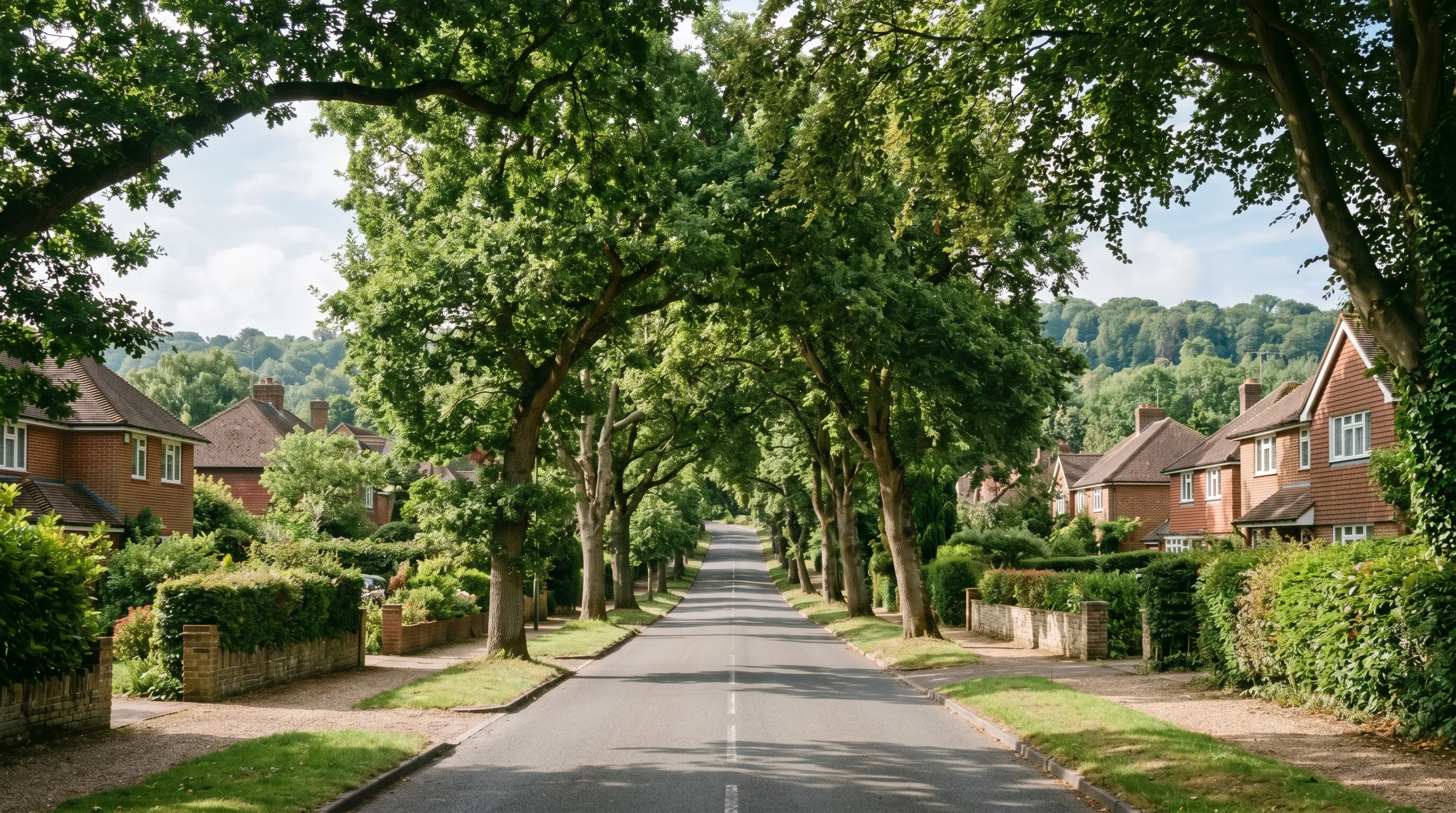 A tree-lined residential street in Caterham, Surrey